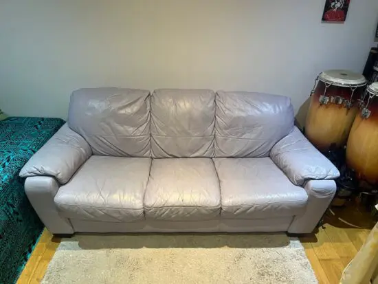 3 Seater Sofa + 1 Armchair. Light Blue & Leather-like