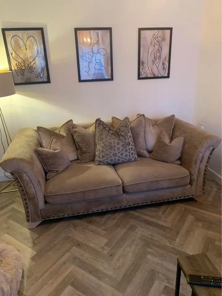 Beige/Brown High Back Harrison 2+3 Seater Sofa