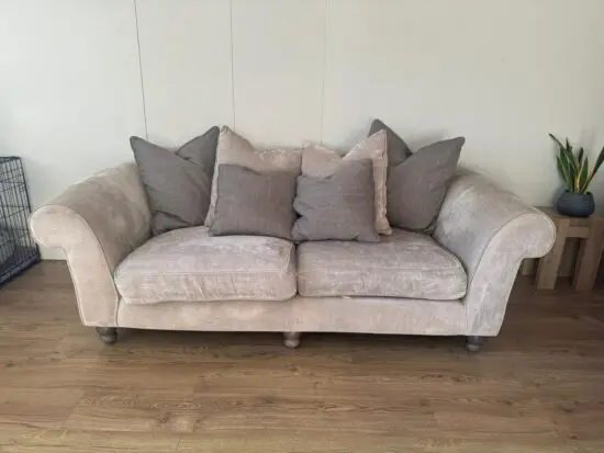 Light grey 3 seater and 2 seater sofa plus pouffe ottoman set from Furniture Village