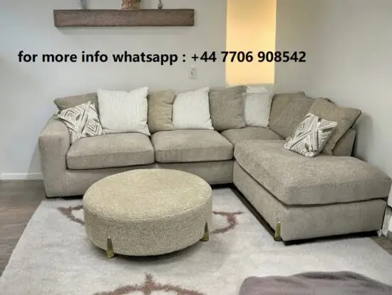 DFS Boucle Lvory Sofa Grey Colour Sofa with matching footstool For Sale