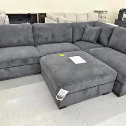 DFS Grey Right Hand JUMBO CORD Corner Sofa with Matching Footstool