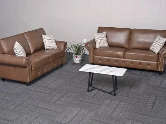 DFS Tan Brown Leather Sofa Set For Sale