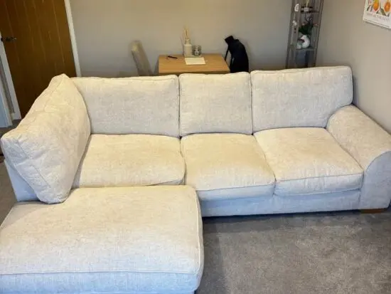 Darcy Cream 4 Seater L Sofa in Stock