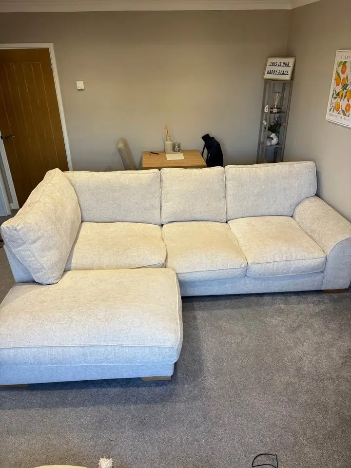 Darcy Cream 4 Seater L Sofa in Stock