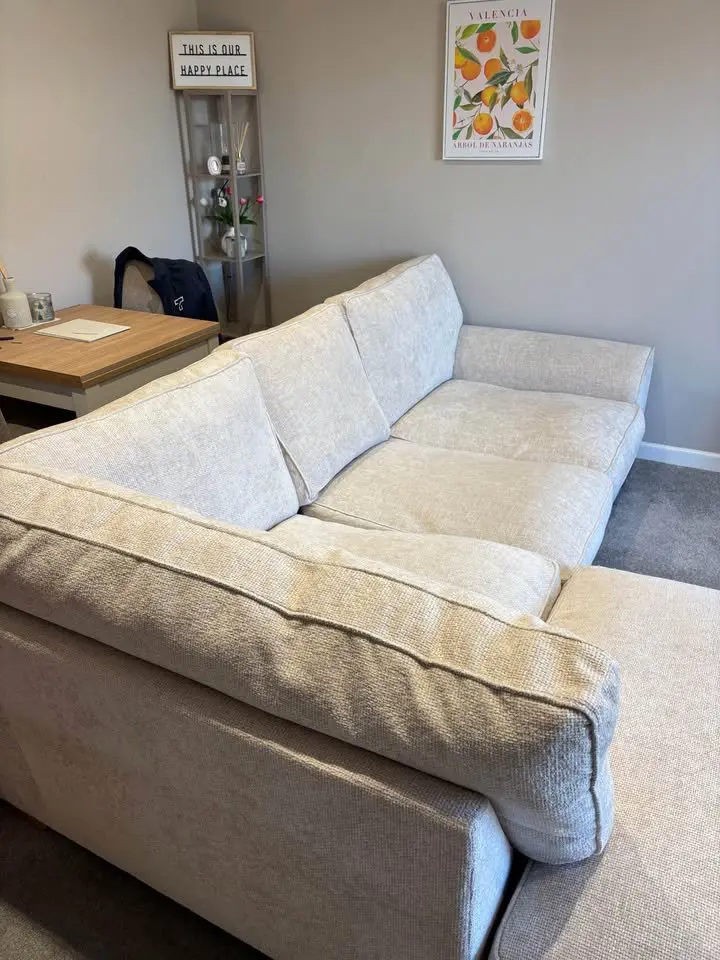 Darcy Cream 4 Seater L Sofa in Stock
