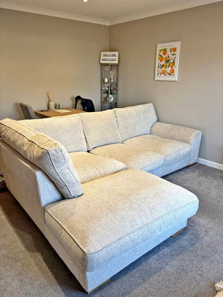 Darcy Cream 4 Seater L Sofa in Stock