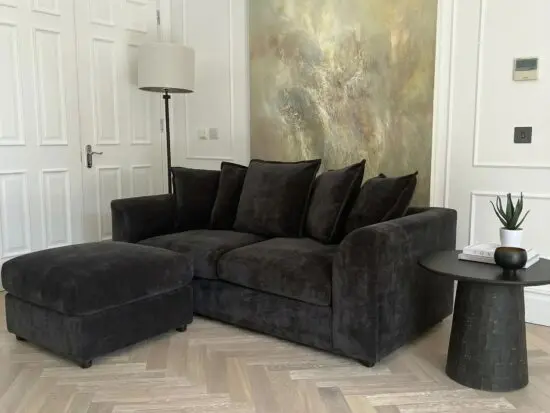 𝐍𝐞𝐱𝐭 Black 𝟑 𝐒𝐞𝐚𝐭𝐞𝐫 & 𝟐 𝐒𝐞𝐚𝐭𝐞𝐫 𝐒𝐨𝐟𝐚 With Matching Footstool For Sale