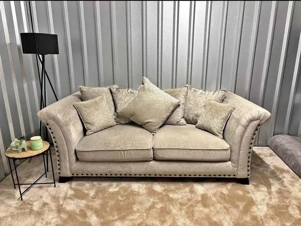 Oatmeal/Beige Harrison 3 Seater & 2 Seater High Back Sofas in Stock