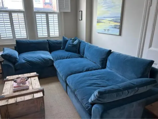 Loaf cuddlemuffin L shape sofa in clever velvet - Collection SW9 London £4,000