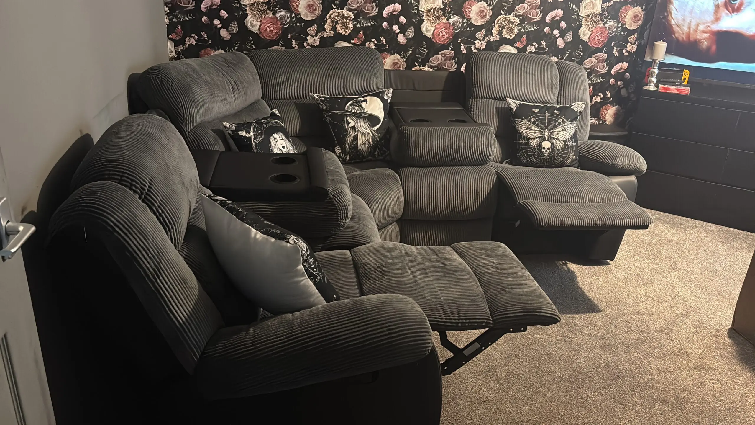Grey and black recliner sofa