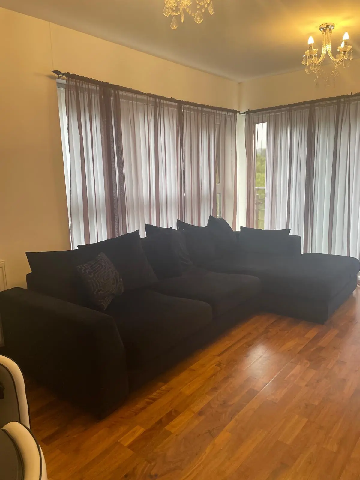 Plush Velvet Pillow Back Right Hand Facing Large Chaise End Sofa