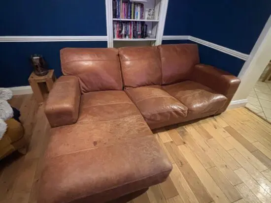 DFS 2 seater sofa rustic brown leather & chaise longues