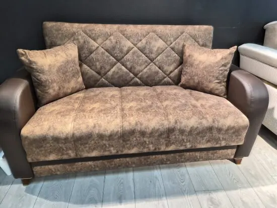 2 seater brown sofa brand new with leather arms