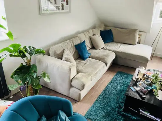 Next Left Corner Chaise Sofa (soft green/grey) velour Corner Sofa