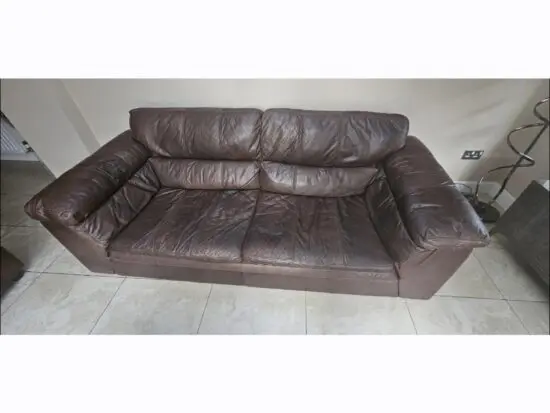 Pair of antique brown leather settees