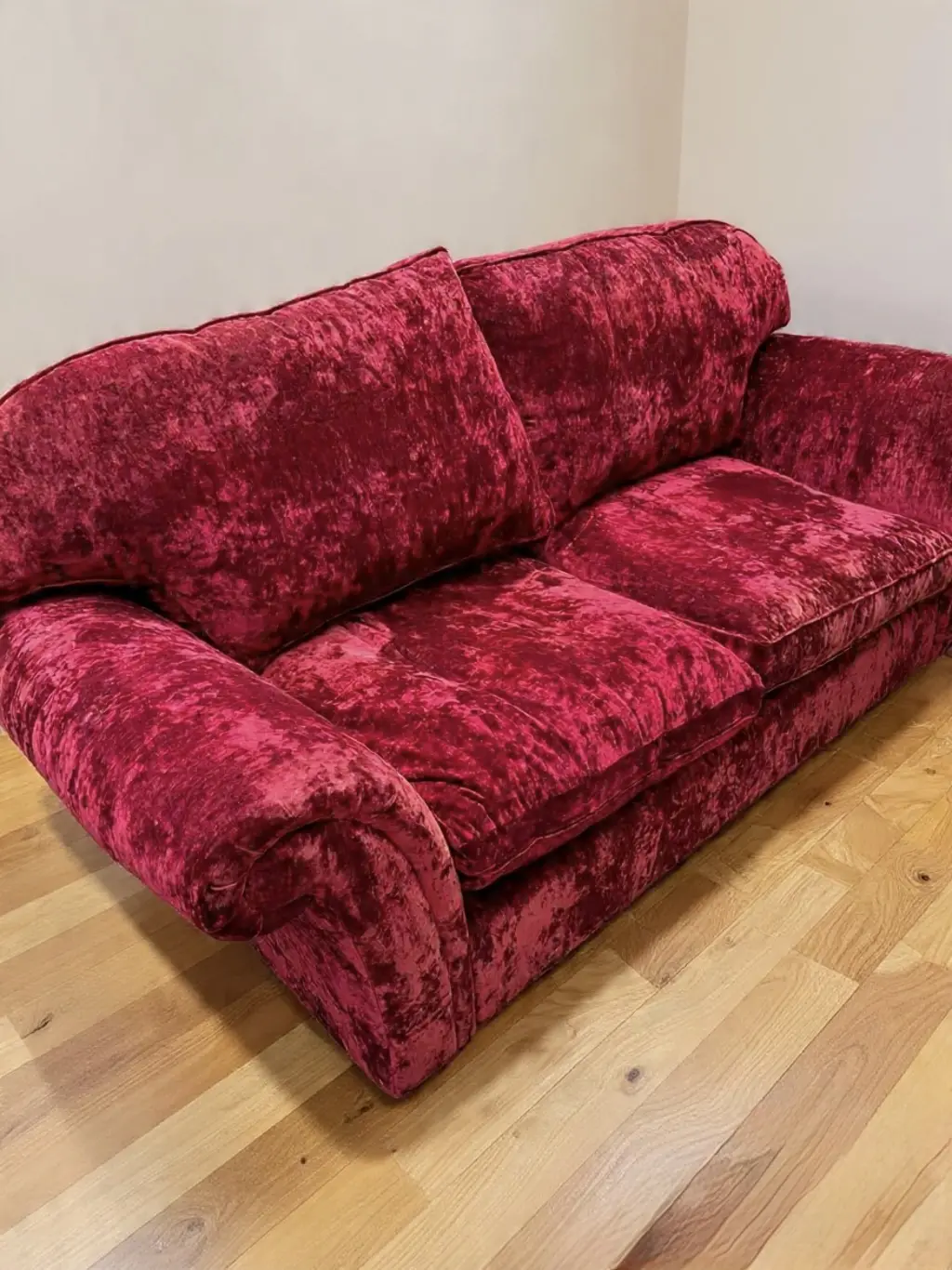 Laura Ashley Mortimer Cranberry Crushed Velvet Large 2 Seater Sofa (inc Feet)