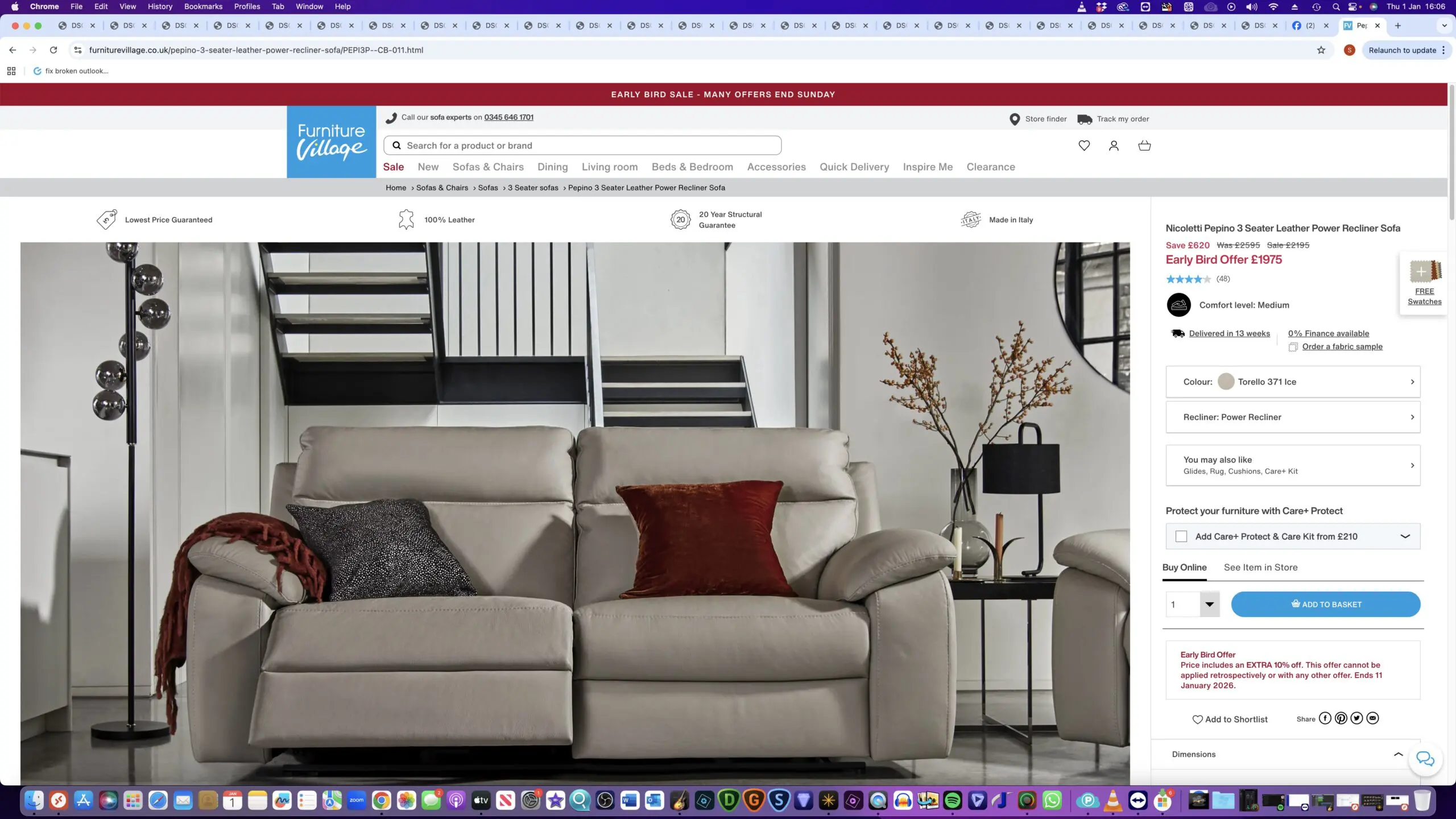 2x Nicoletti Pepino 3 Seater Leather Power Recliner sofas