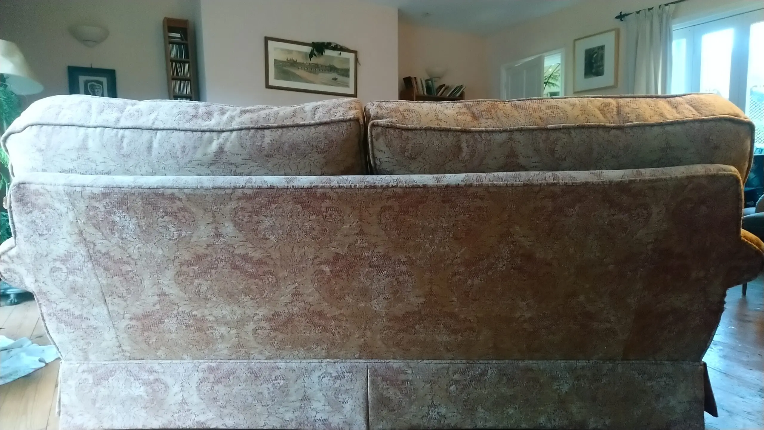 Velvet scroll arm settee