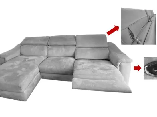 Sofology 3-seater grey fabric sofa, chair with power recliner, storage