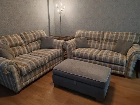 SCS Tartan sofa/Sofa-bed and matchingstorage footstool