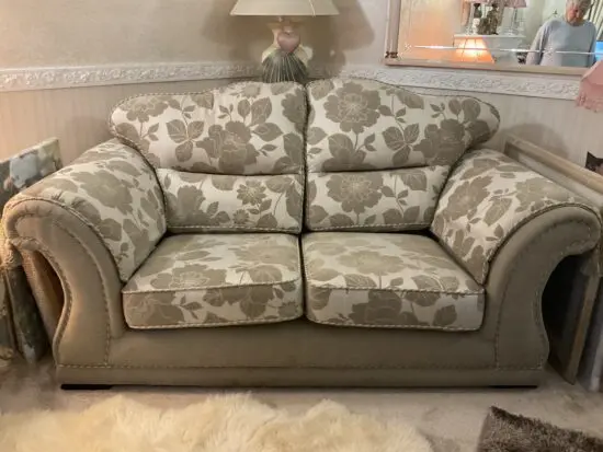 Scs 3seater + 2seater+ large footstool beige pattern in excellent condition