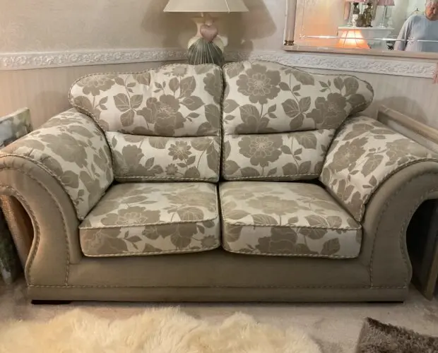 Scs 3seater + 2seater+ large footstool beige pattern in excellent condition