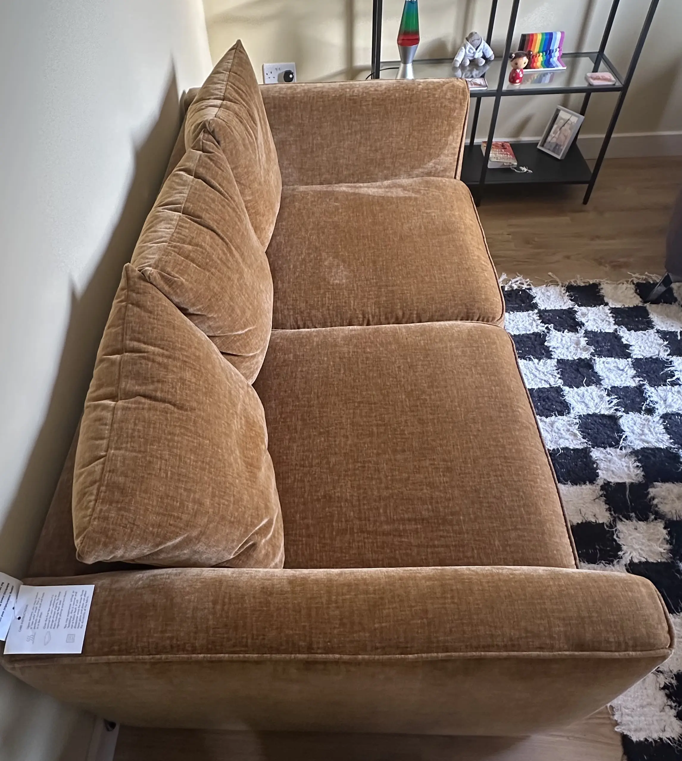 DFS Huxham Chenille Pillow Back 3 Seater Sofa in cinnamon