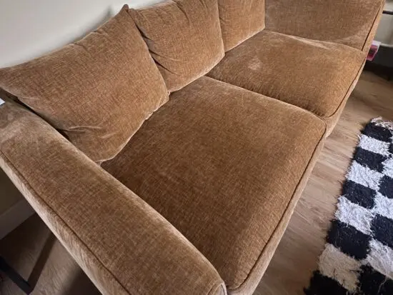 DFS Huxham Chenille Pillow Back 3 Seater Sofa in cinnamon