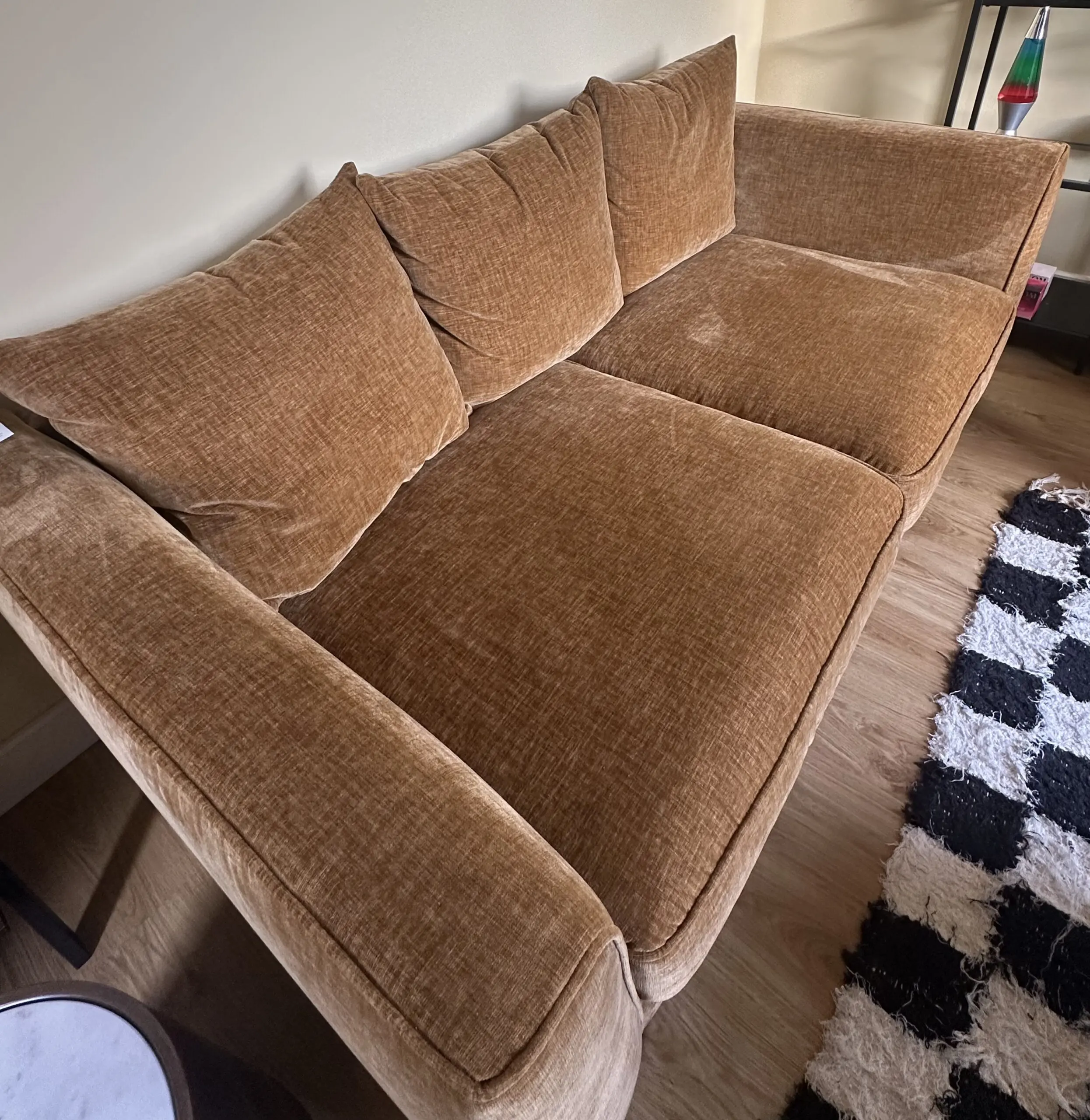 DFS Huxham Chenille Pillow Back 3 Seater Sofa in cinnamon