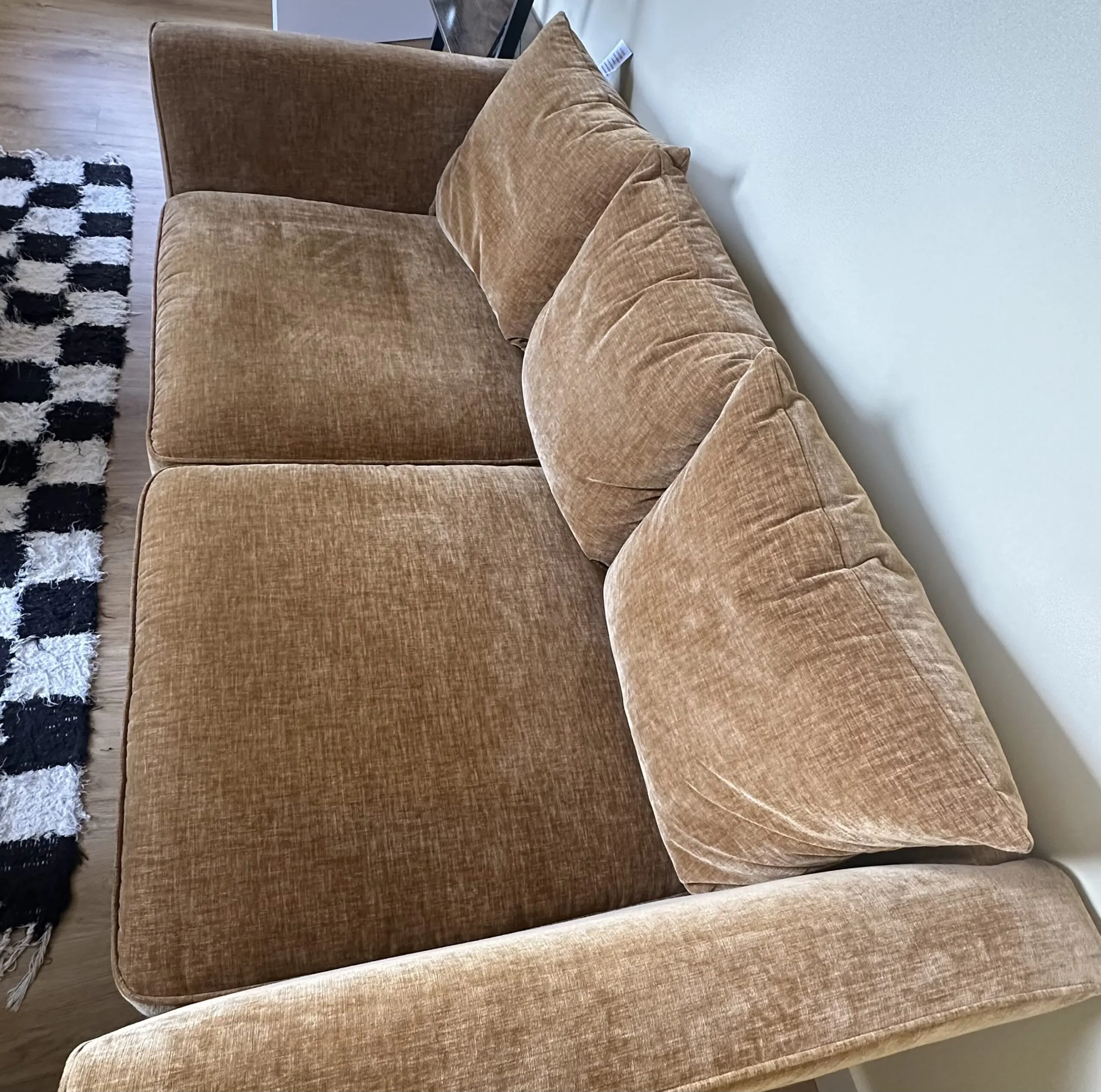 DFS Huxham Chenille Pillow Back 3 Seater Sofa in cinnamon