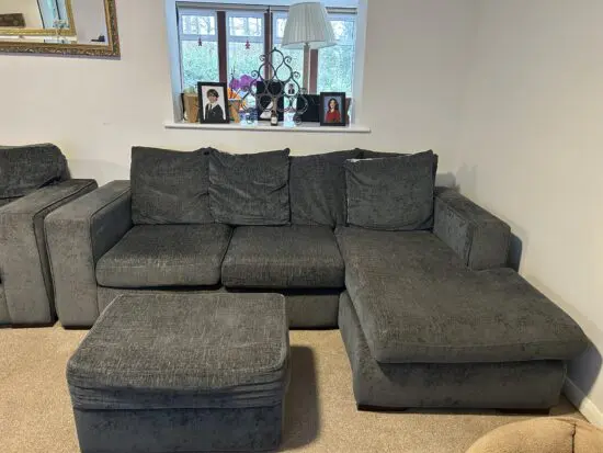 Corner Sofa with Single Chair and Pouf with storage