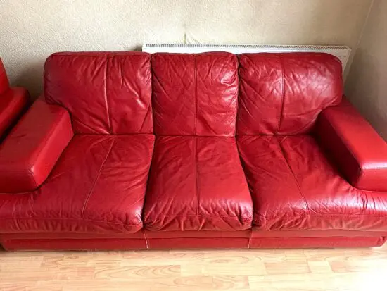 DFS Three - Seater Red Leather Sofa