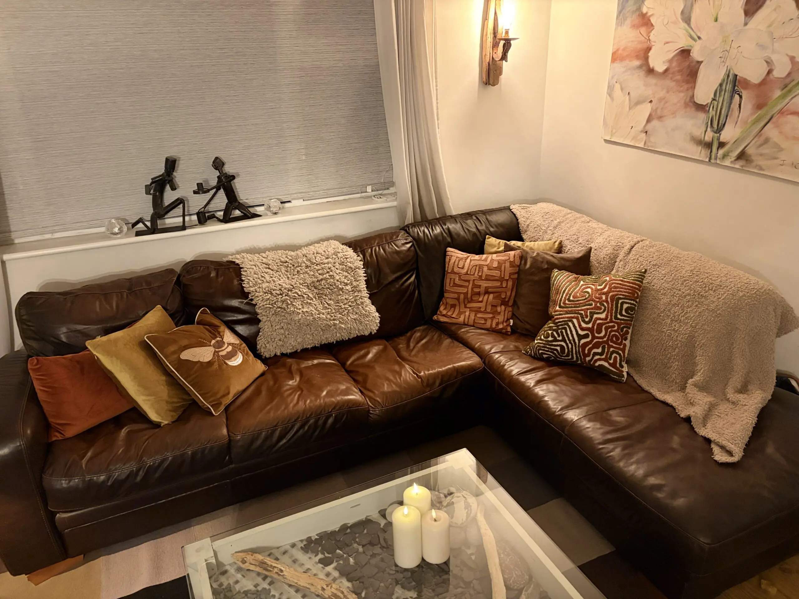 DFS Chocolate Brown L Shaped Sofa with Right Hand Side Chaise Longue