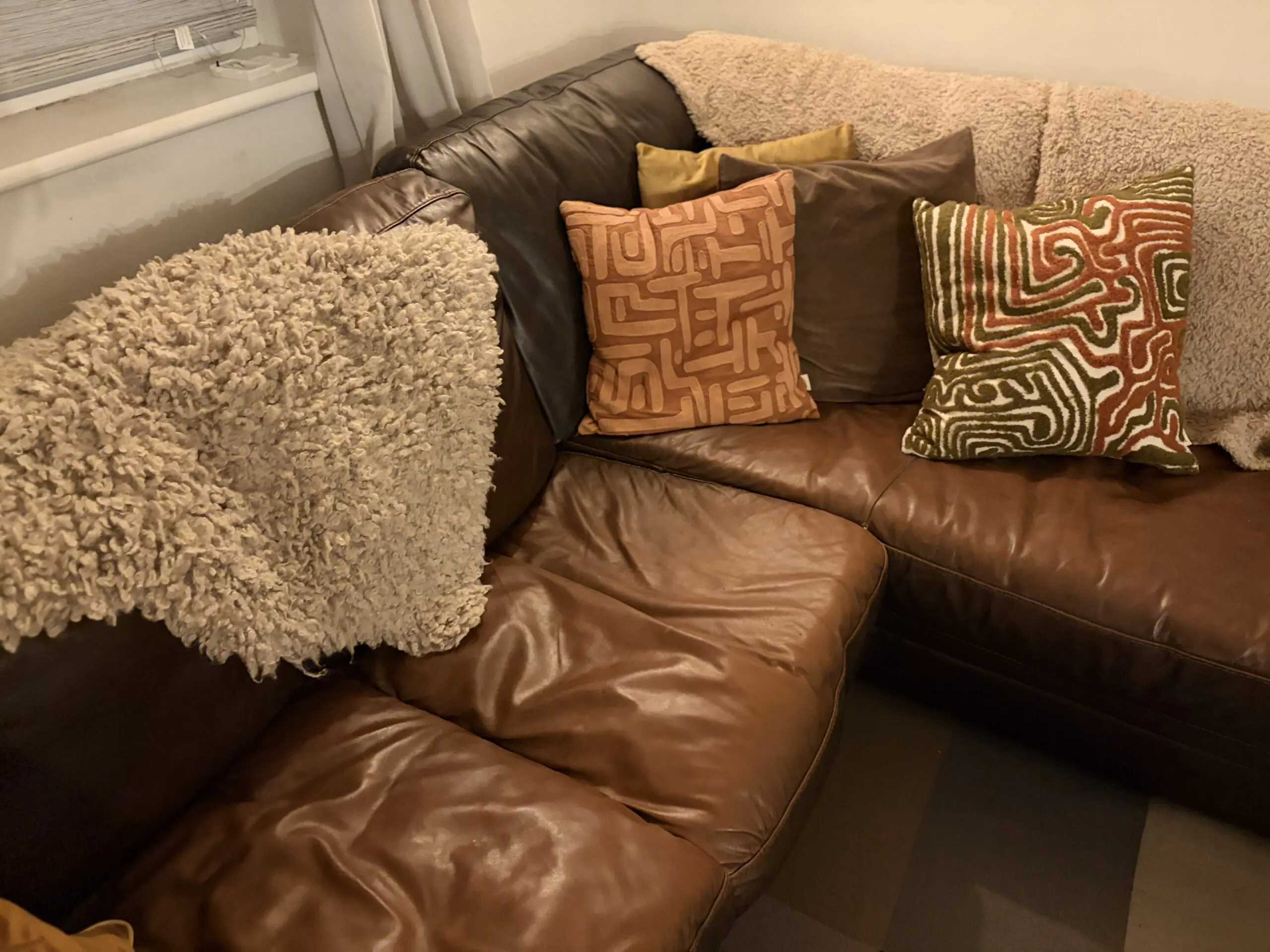 DFS Chocolate Brown L Shaped Sofa with Right Hand Side Chaise Longue