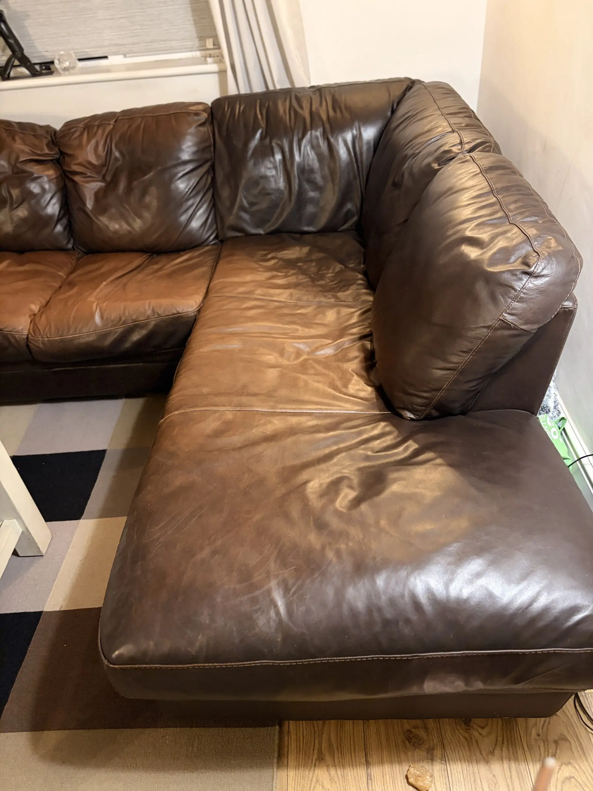 DFS Chocolate Brown L Shaped Sofa with Right Hand Side Chaise Longue