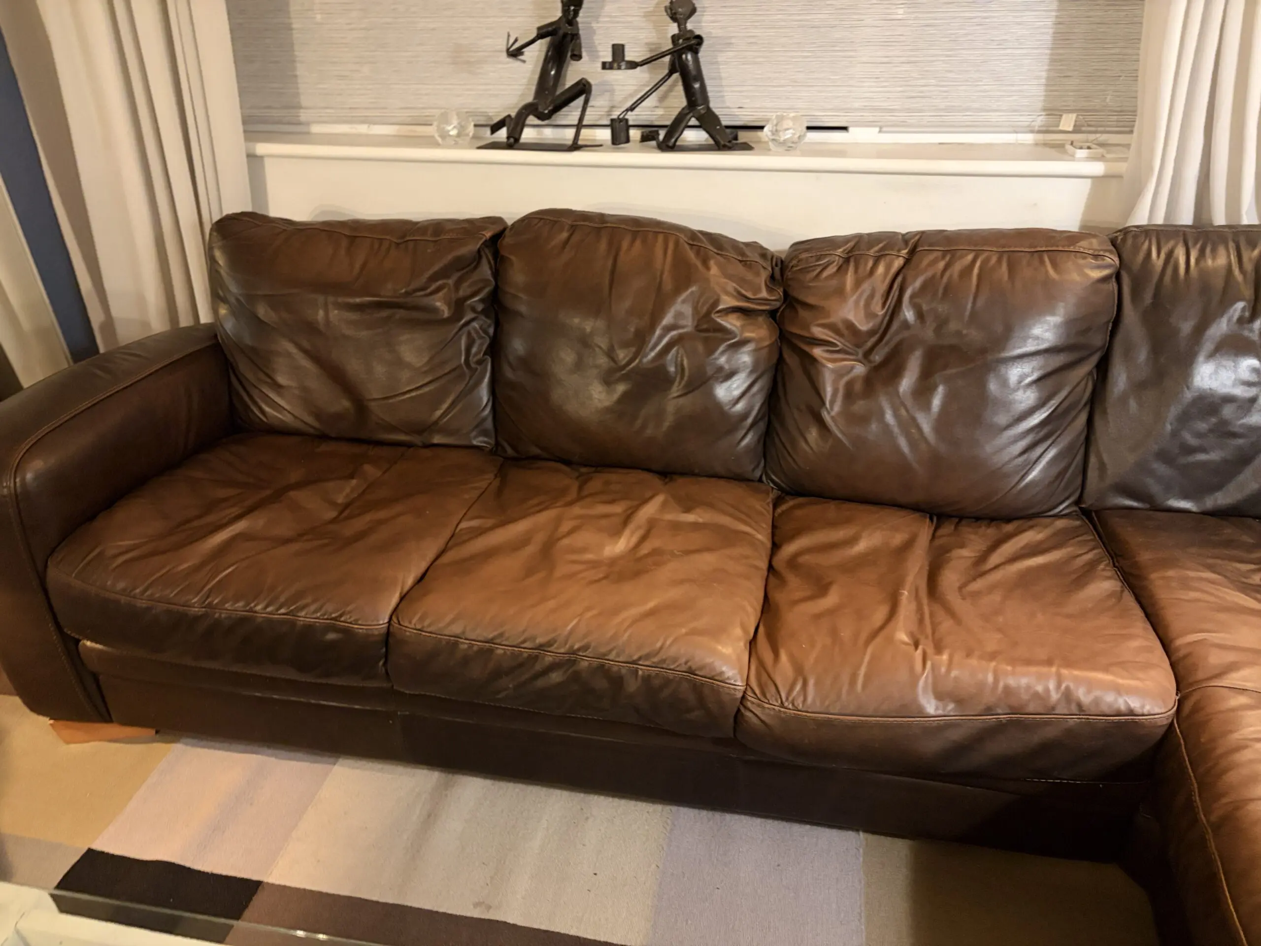 DFS Chocolate Brown L Shaped Sofa with Right Hand Side Chaise Longue