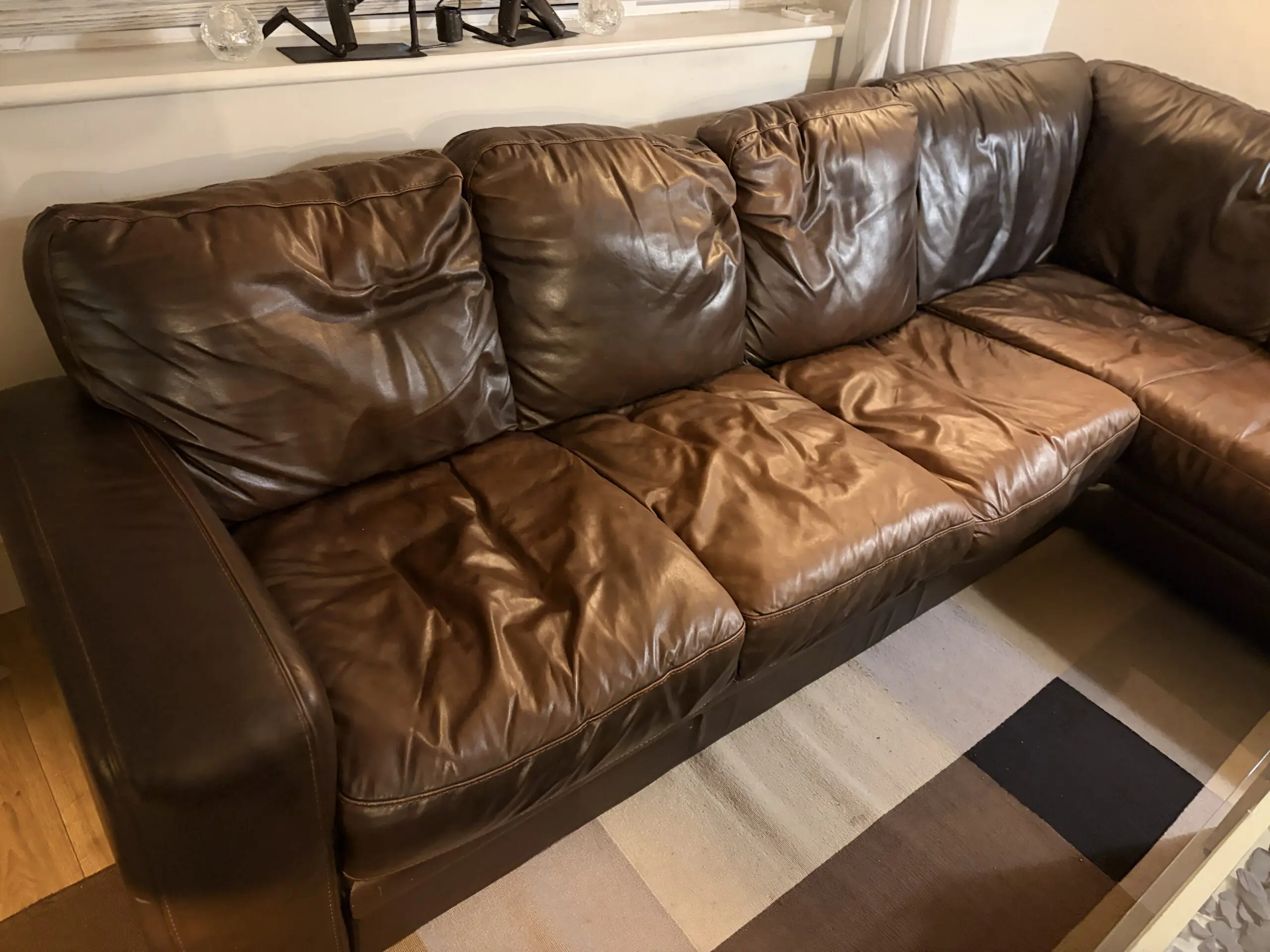 DFS Chocolate Brown L Shaped Sofa with Right Hand Side Chaise Longue