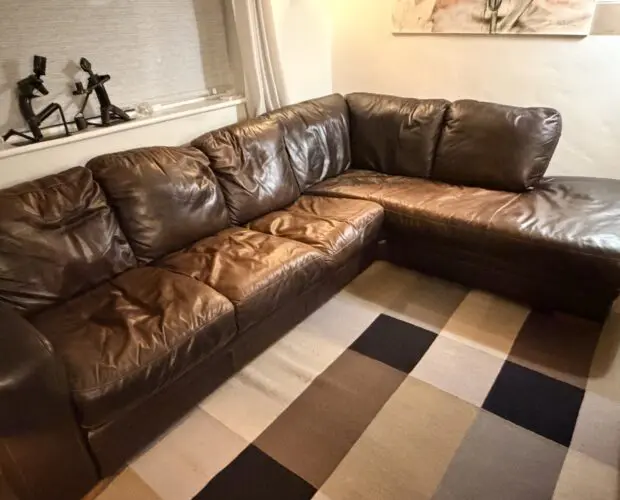 DFS Chocolate Brown L Shaped Sofa with Right Hand Side Chaise Longue