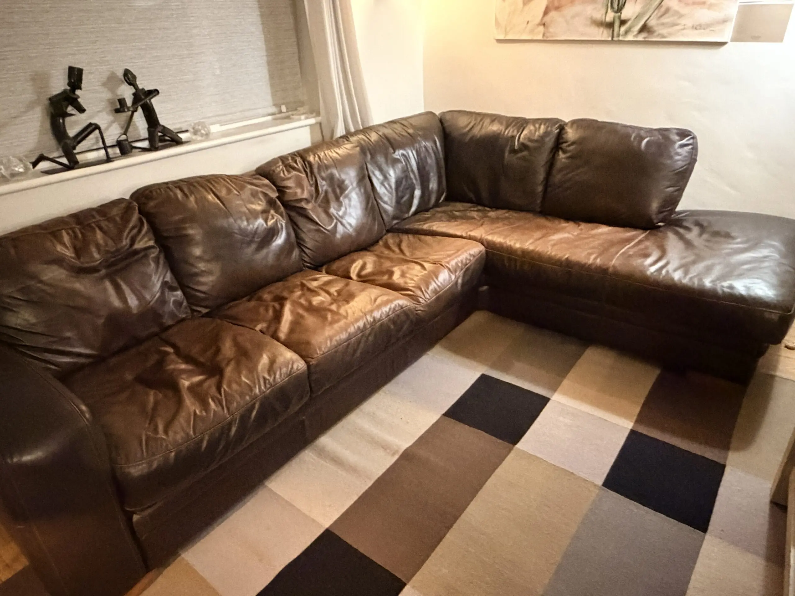 DFS Chocolate Brown L Shaped Sofa with Right Hand Side Chaise Longue