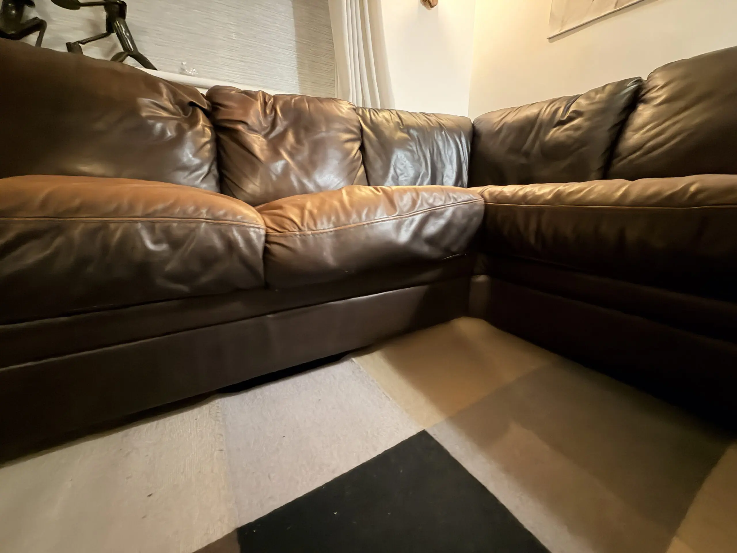 DFS Chocolate Brown L Shaped Sofa with Right Hand Side Chaise Longue