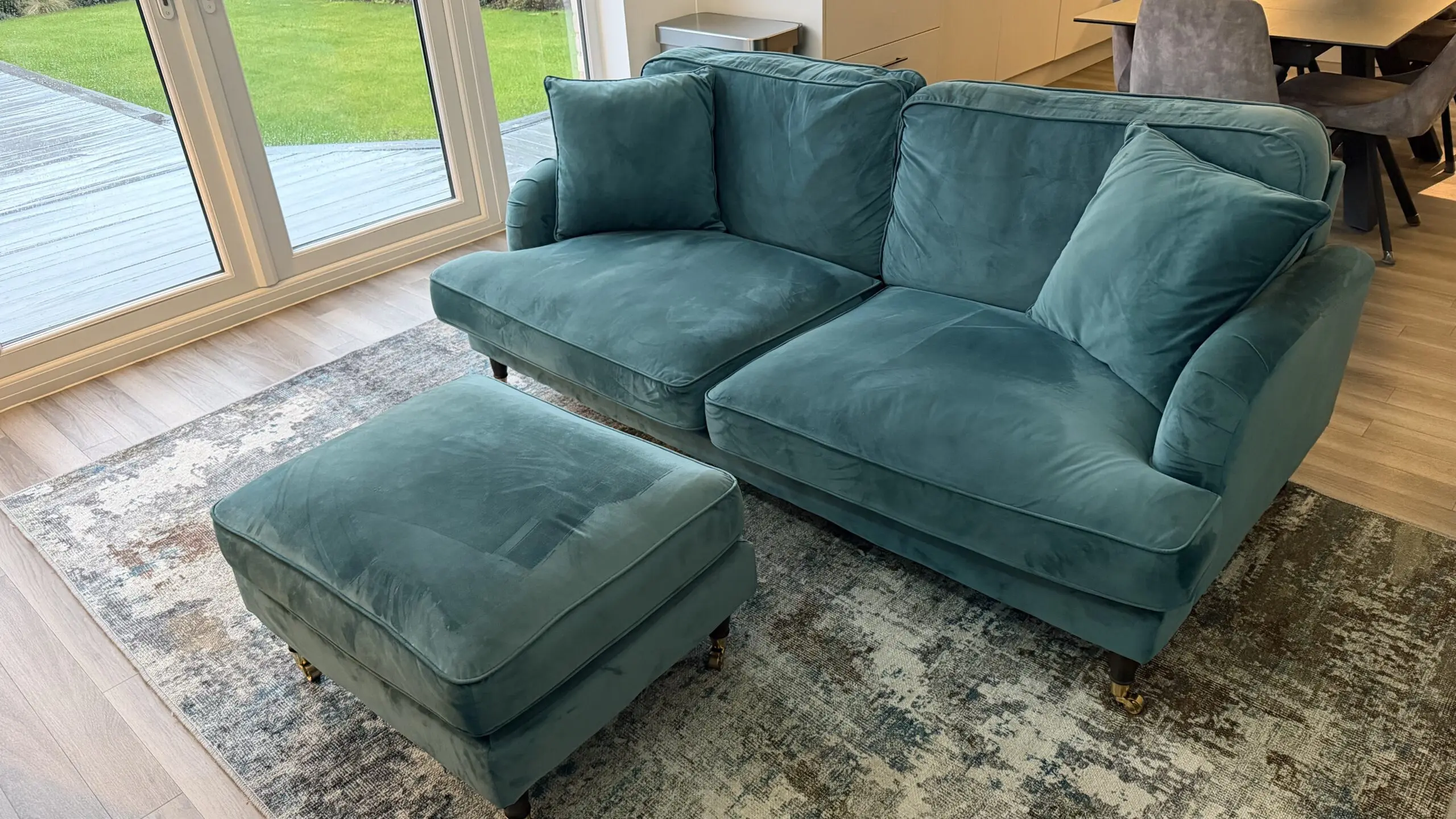 Teal/Emerald Green 2 Seater Sofa and matching Footstall