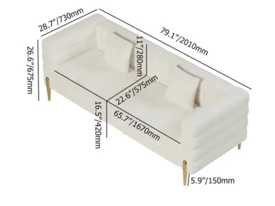 white boucle sofa with gold legs