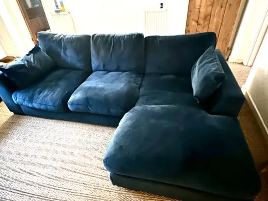 Plush Velvet right hand dancing chaise sofa and Cuddler Sofa RRP £2088