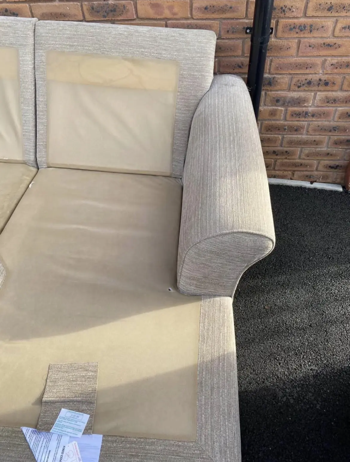 L shaped sofa and two arm chairs beige comfy and used like new.