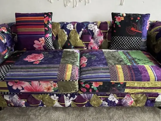 Celia Patchwork Scroll Arm Chesterfield Sofa