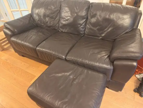 Brown leather 3 seater sofa and armchair