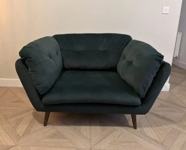 Sofology Hygge Loveseat in Lifestyle Mottled Fabric Dark Green