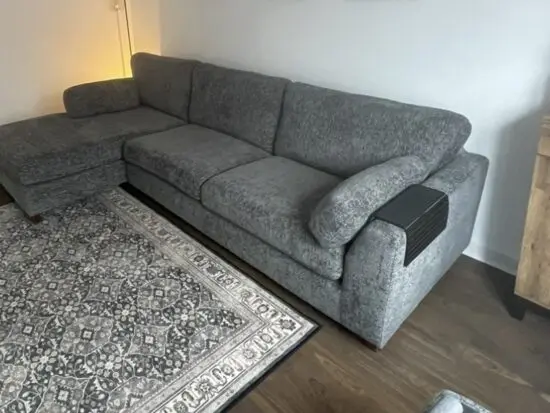 DFS GREY ESSIE SOFA & FOOTSTOOL
