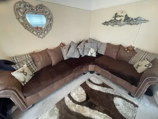 L shaped 6 seater sofa brown