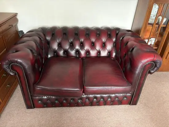Ox Blood Chesterfield, 2 seater sofa and 2 arm chairs